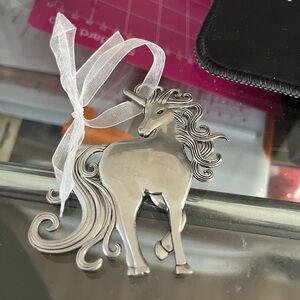 Silver Unicorn Ornament with Sheer Ribbon